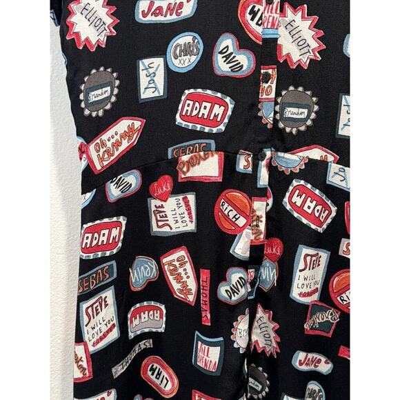 Zara Size Medium Boys Names Heart Print Drop Waist Dress Button Front Artsy RARE - Picture 4 of 9